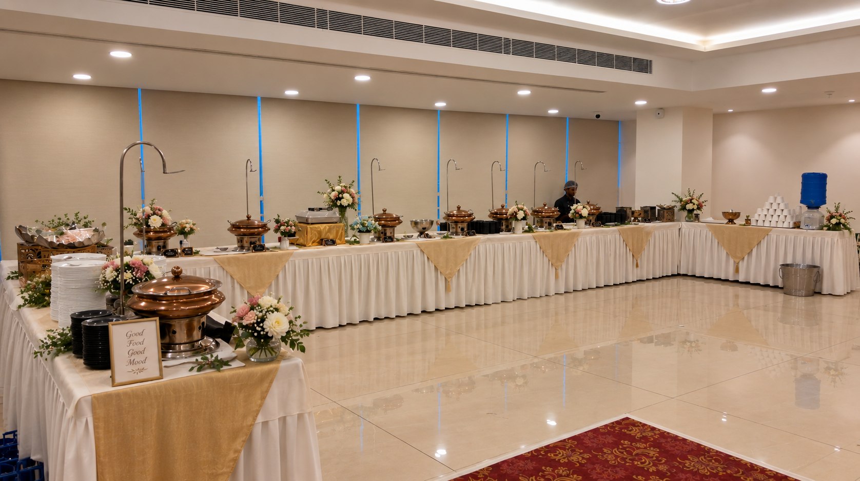 Premium catering buffet setup at Roseline
