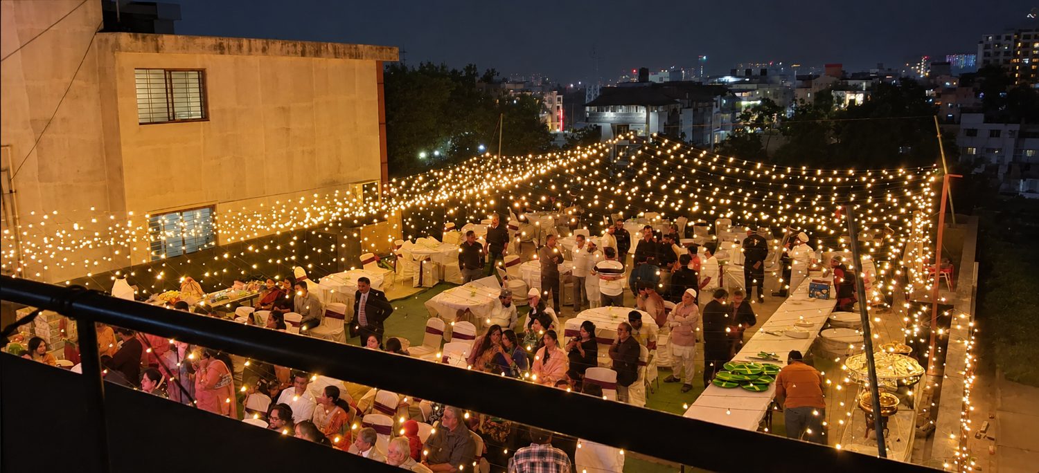Rooftop event at night